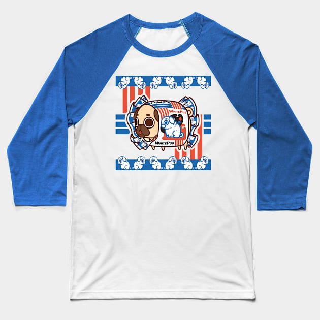 White Pug Candy Wrapper Baseball T-Shirt by Puglie Pug 